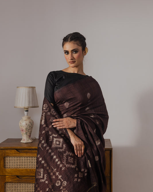 Brown Pure Matka Silk Jamdani Handloom Saree