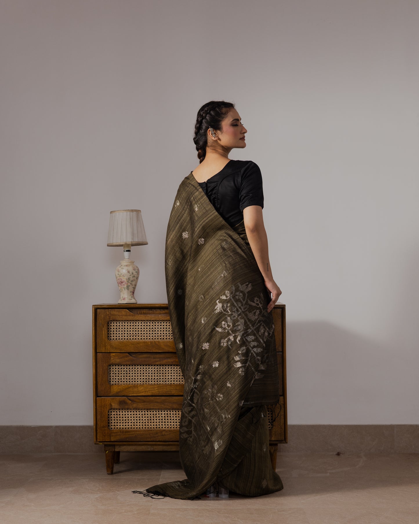 Green Pure Matka SilkJamdani Handloom Saree