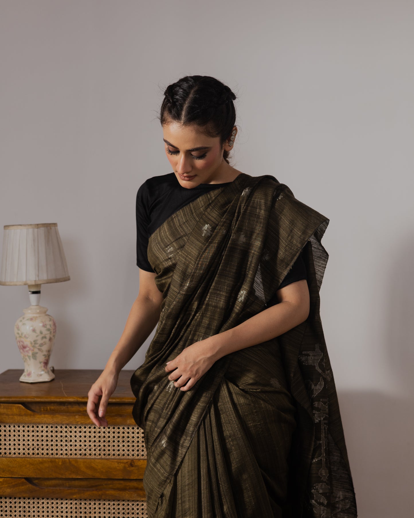 Green Pure Matka SilkJamdani Handloom Saree