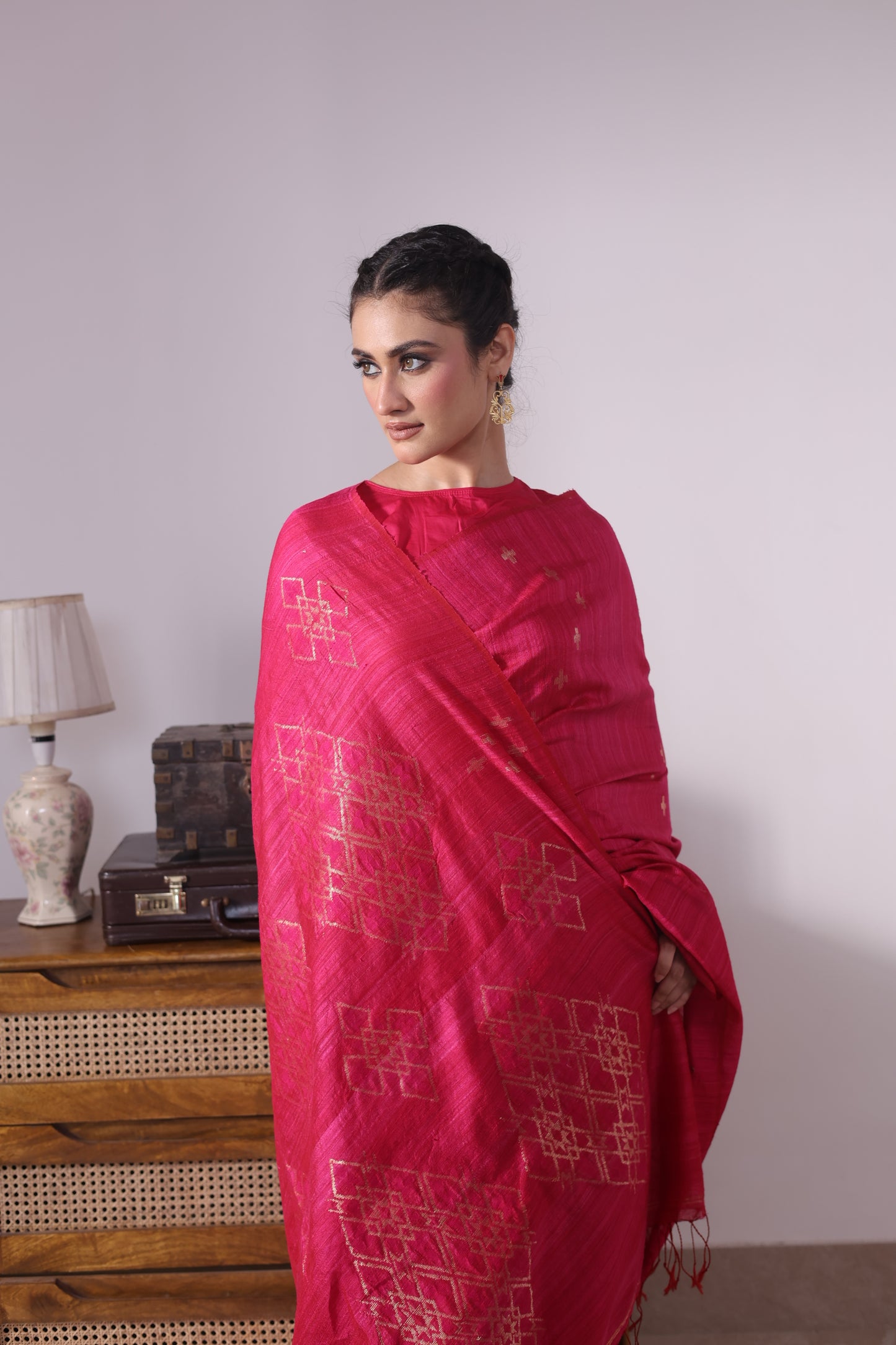 Fuchsia Pure Matka Silk Jamdani Handloom Saree