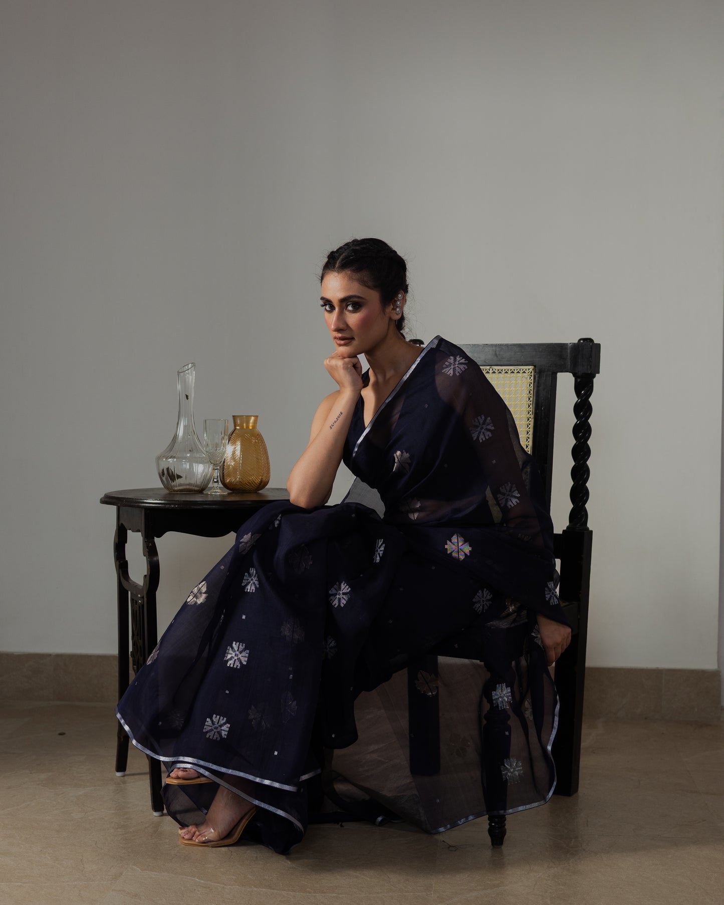 Blue Pure Organza Silk Jamdani Handloom Saree