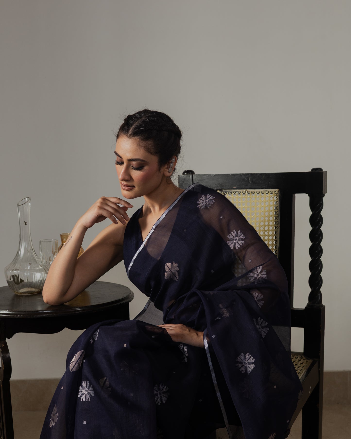 Blue Pure Organza Silk Jamdani Handloom Saree