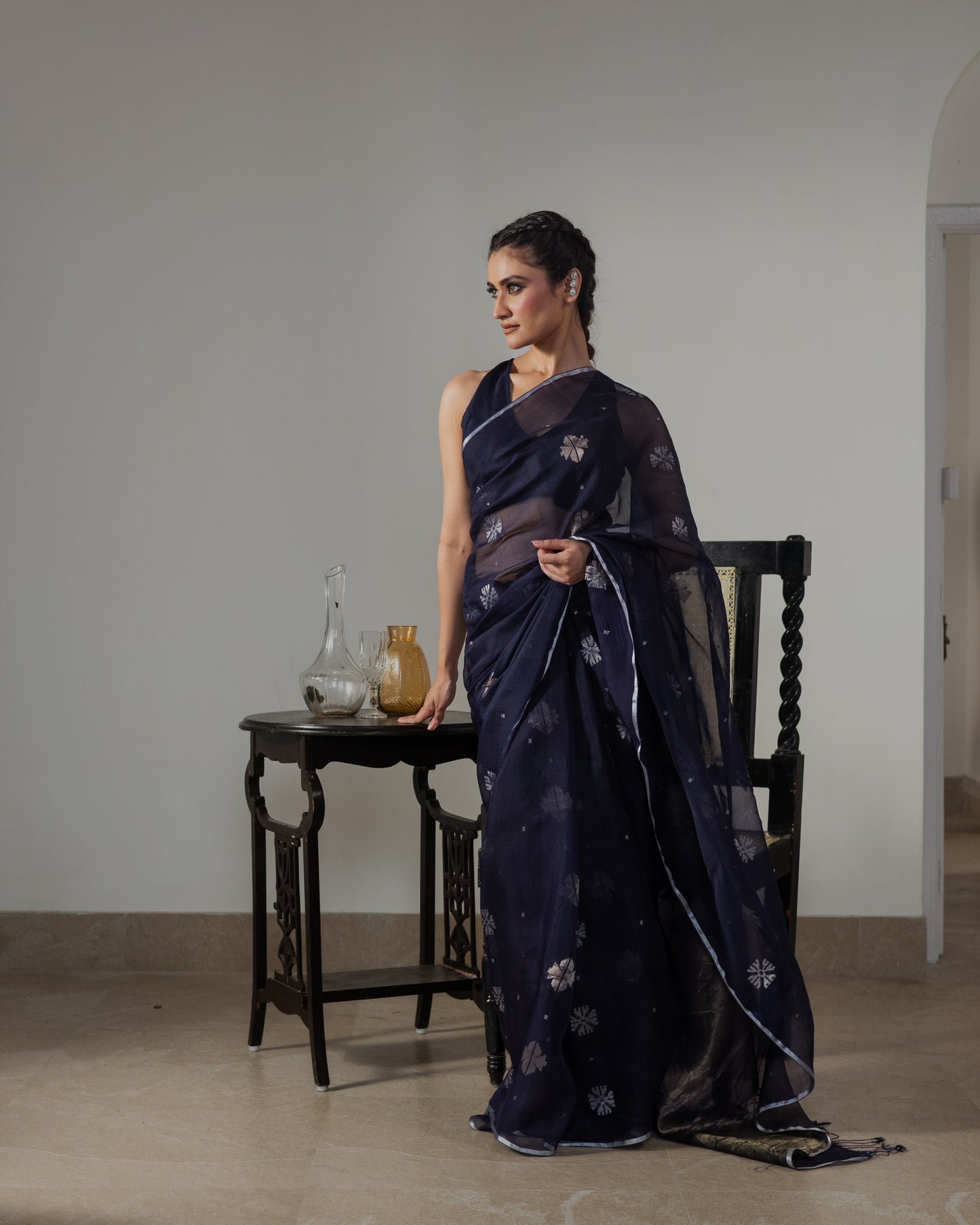 Blue Pure Organza Silk Jamdani Handloom Saree