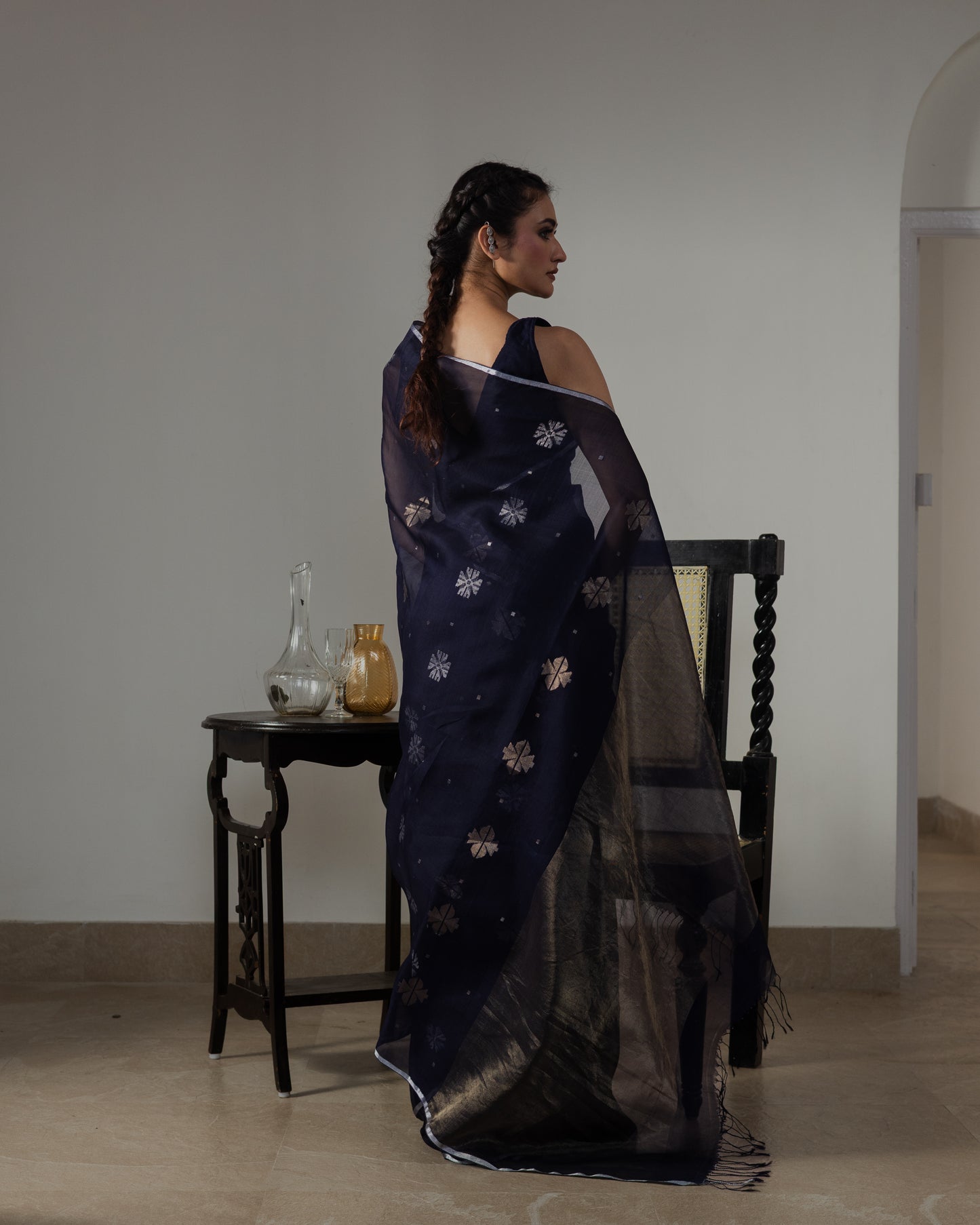 Blue Pure Organza Silk Jamdani Handloom Saree