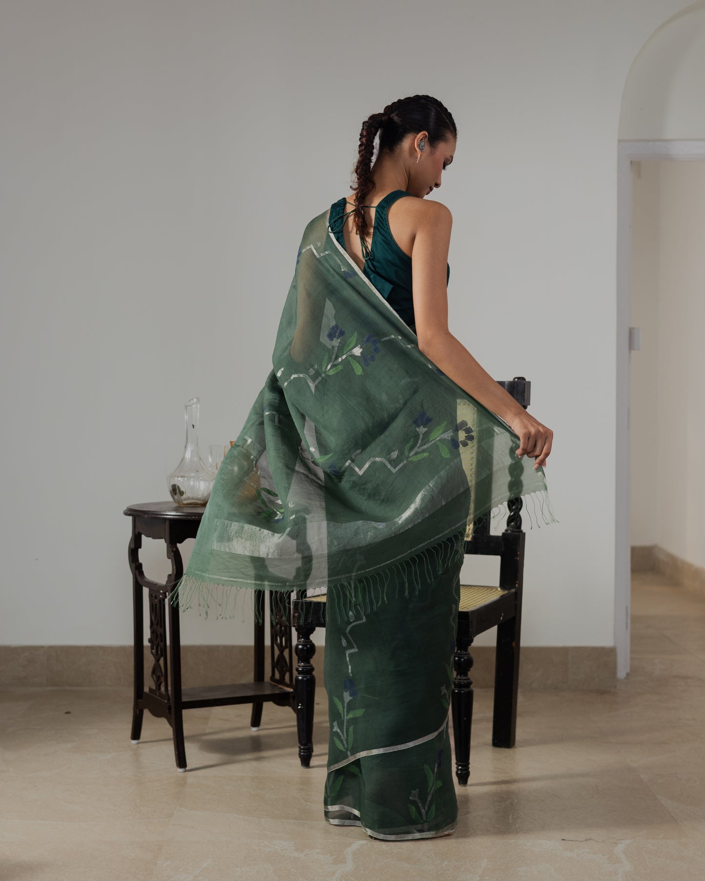 Green Pure Organza Silk Jamdani Handloom Saree