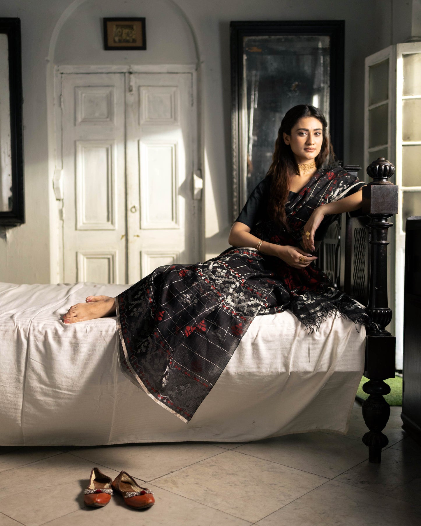 Black Pure Organza Traditional Jamdani Saree