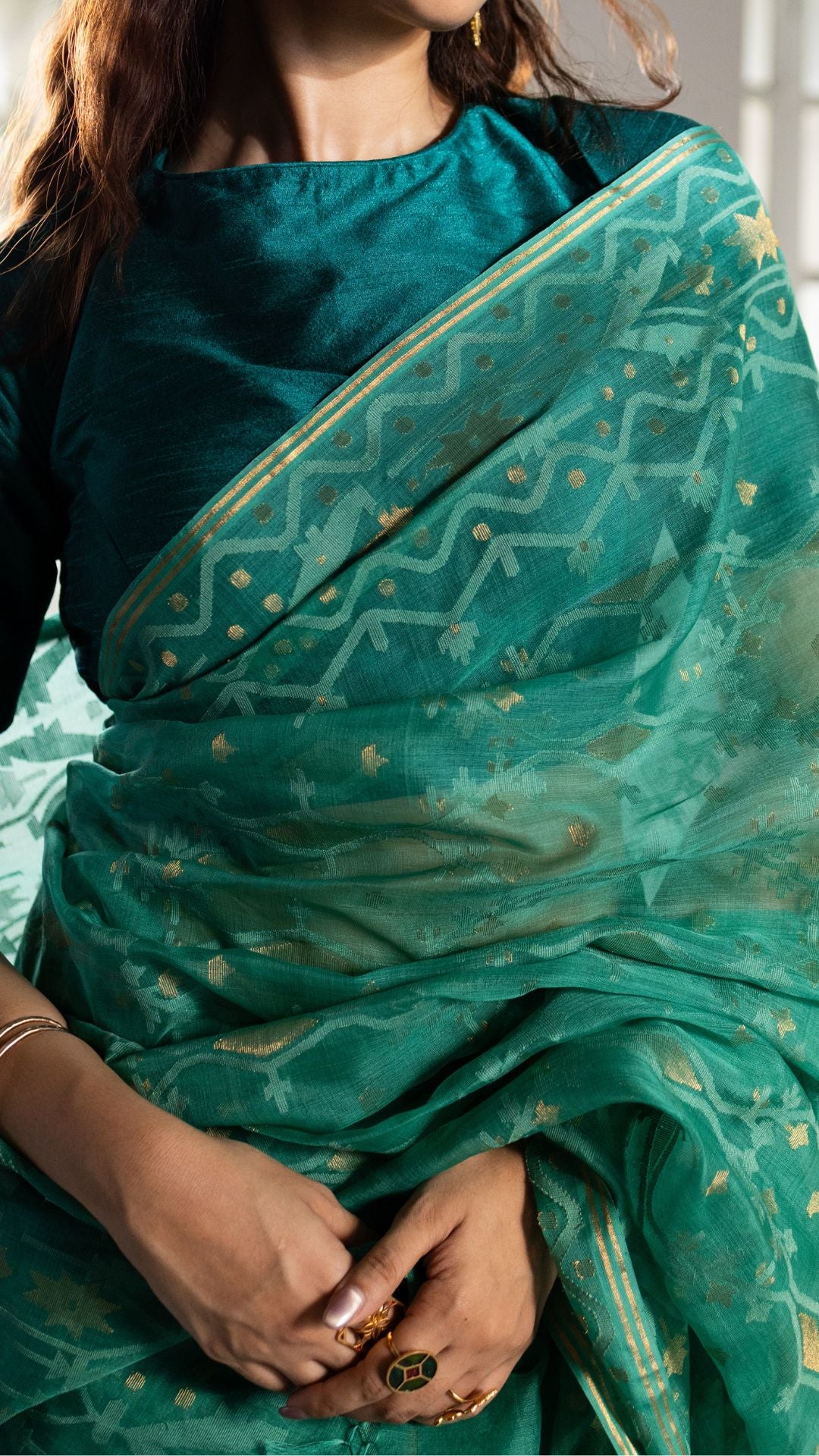 Green Pure Organza Silk Traditional Jamdani Saree