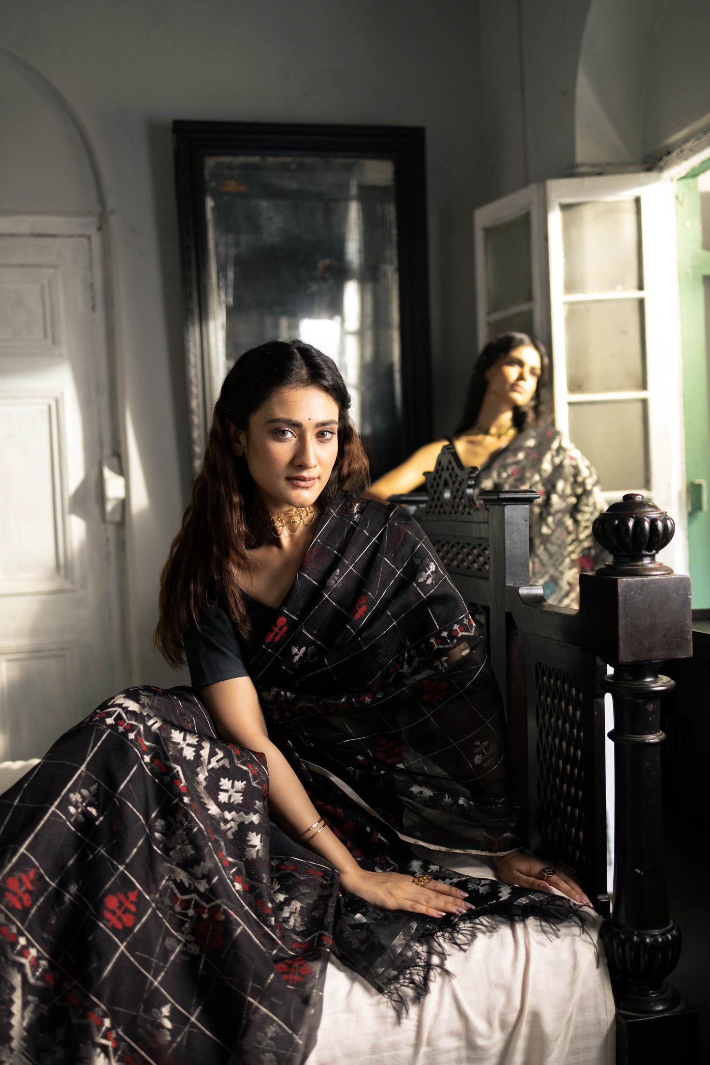 Black Pure Organza Traditional Jamdani Saree