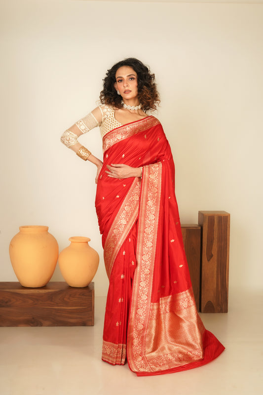 Red Pure Kadhua Katan Banarasi Handloom Saree