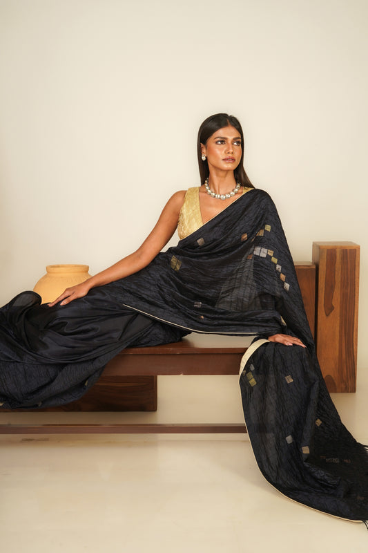 Midnight Blue Pure Katan Silk Jamdani Handloom Saree