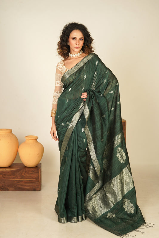 Green Pure Matka Silk Banarasi Handloom Saree