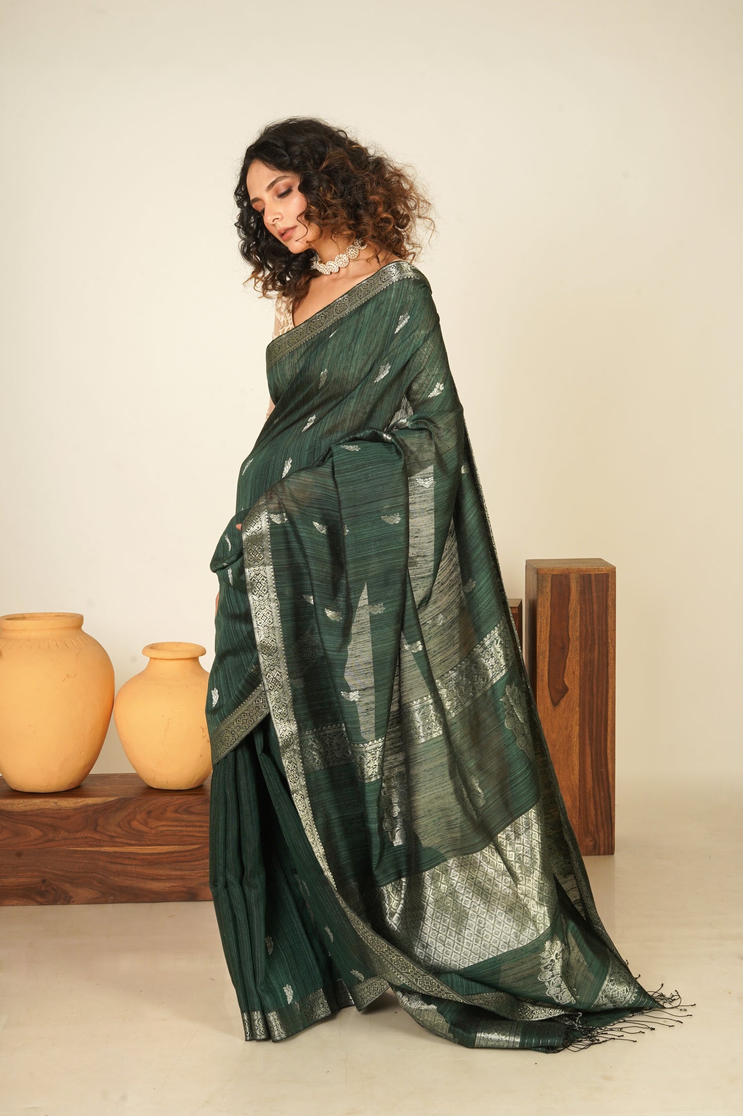 Green Pure Matka Silk Banarasi Handloom Saree