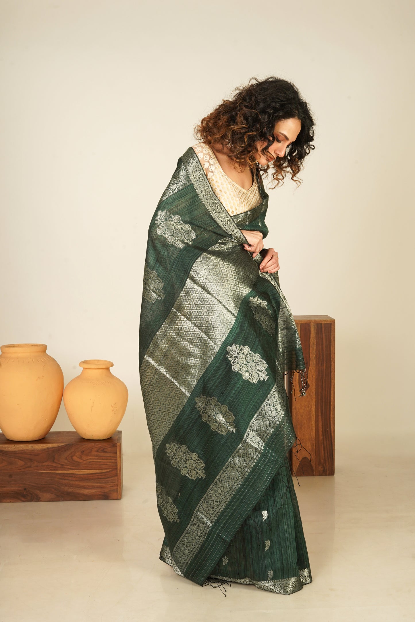Green Pure Matka Silk Banarasi Handloom Saree
