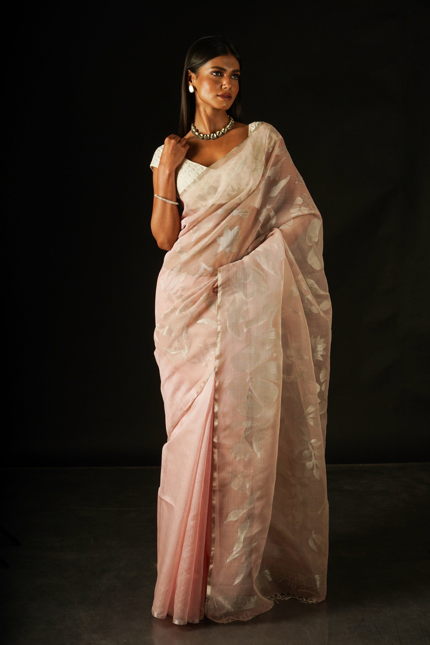 Pink Pure Organza and Matka Silk Jamdani Handloom Saree