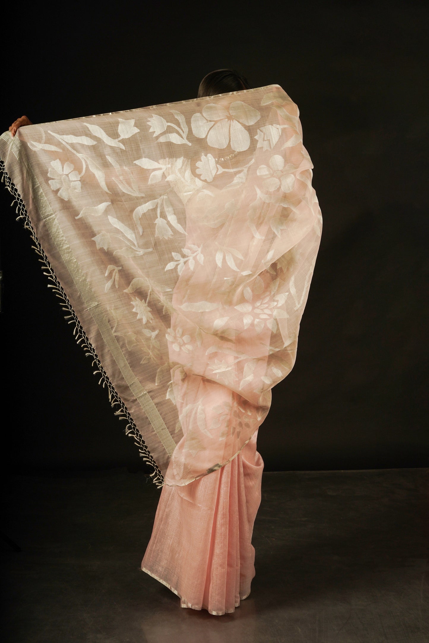 Pink Pure Organza and Matka Silk Jamdani Handloom Saree