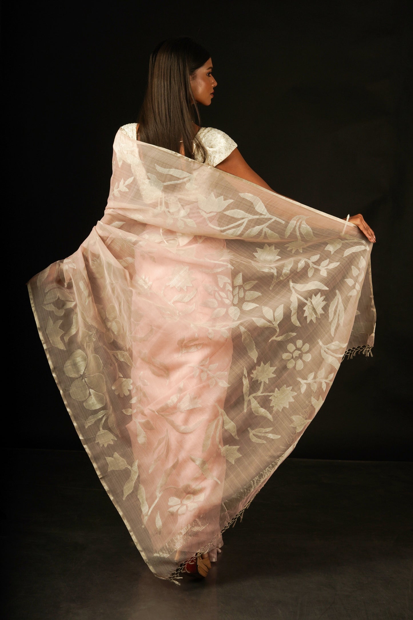 Pink Pure Organza and Matka Silk Jamdani Handloom Saree