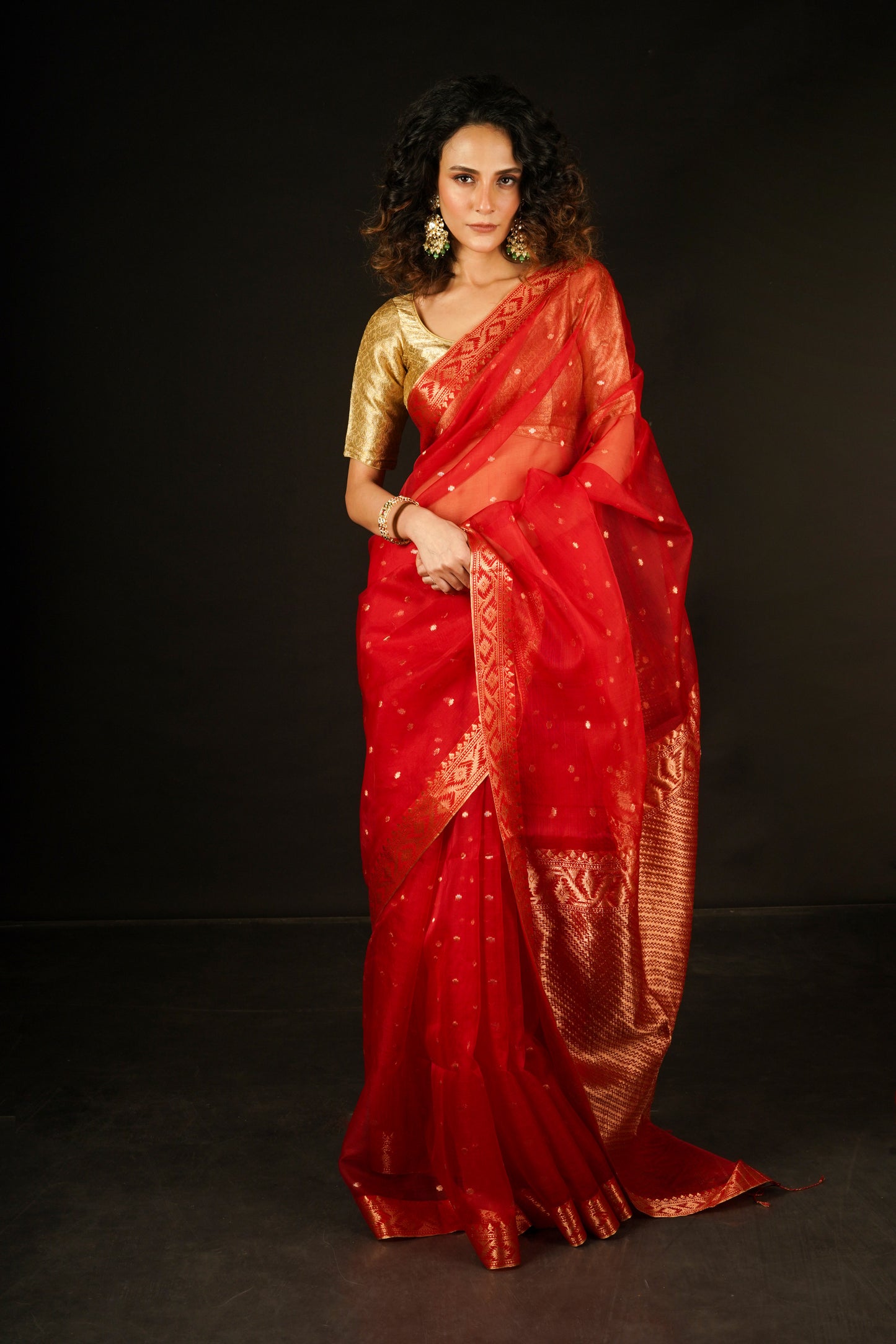 Red Pure Organza  Silk  Handloom Saree