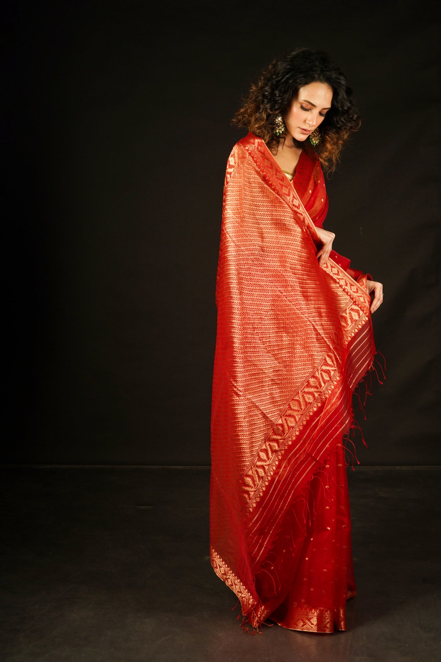 Red Pure Organza  Silk  Handloom Saree