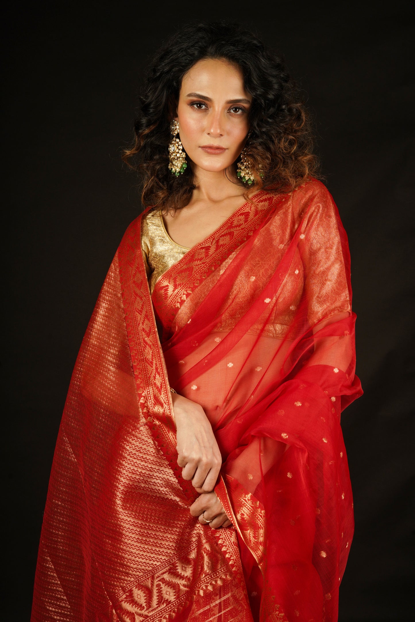 Red Pure Organza  Silk  Handloom Saree