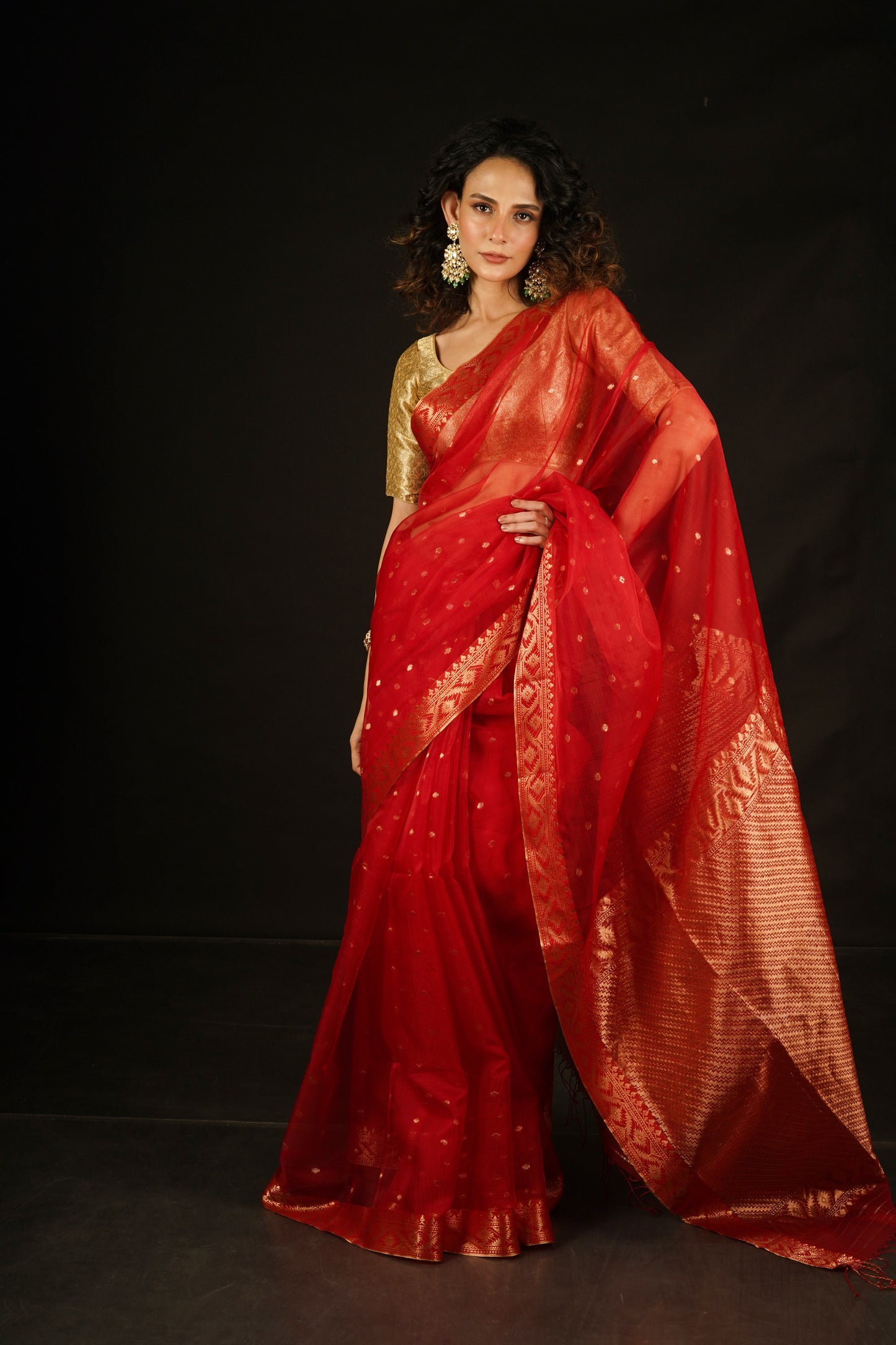 Red Pure Organza  Silk  Handloom Saree