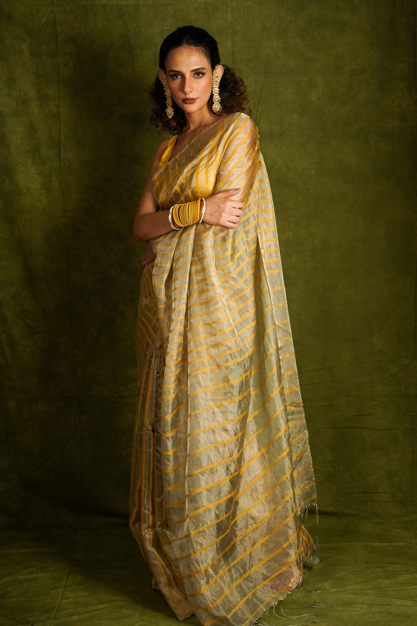 Yellow Tissue Organza Silk Handloom Saree