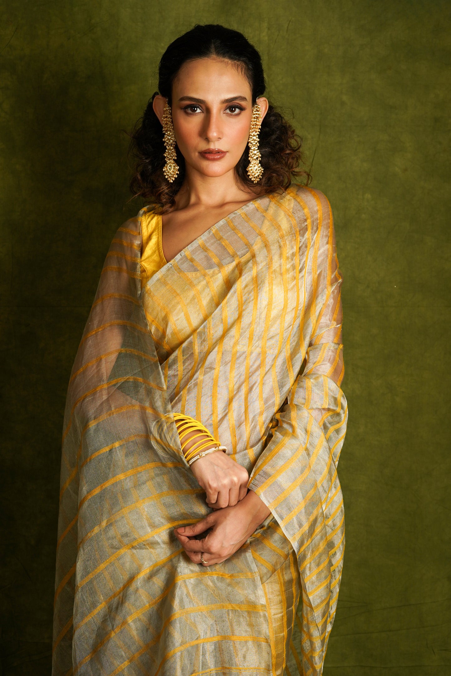 Yellow Tissue Organza Silk Handloom Saree