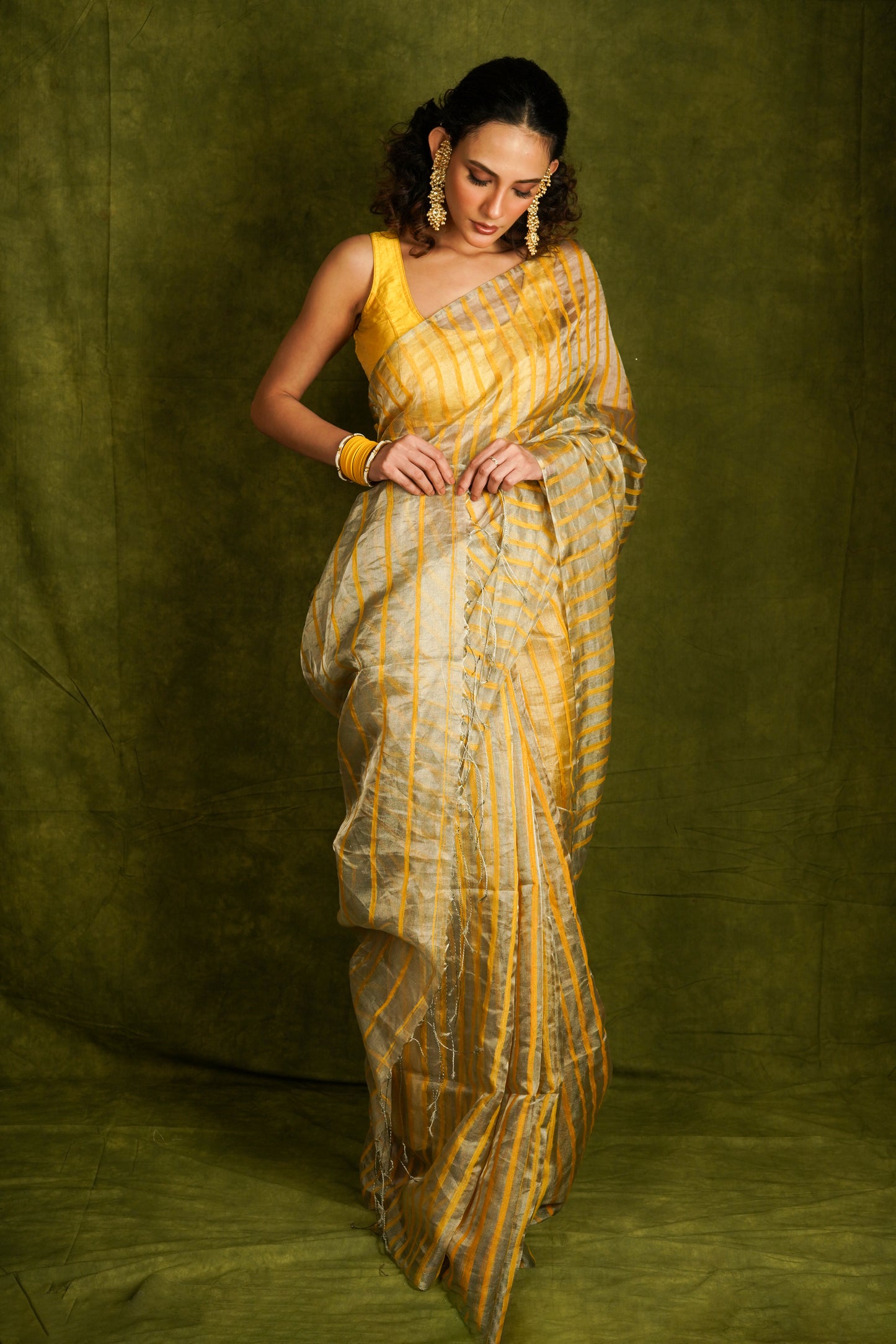 Yellow Tissue Organza Silk Handloom Saree