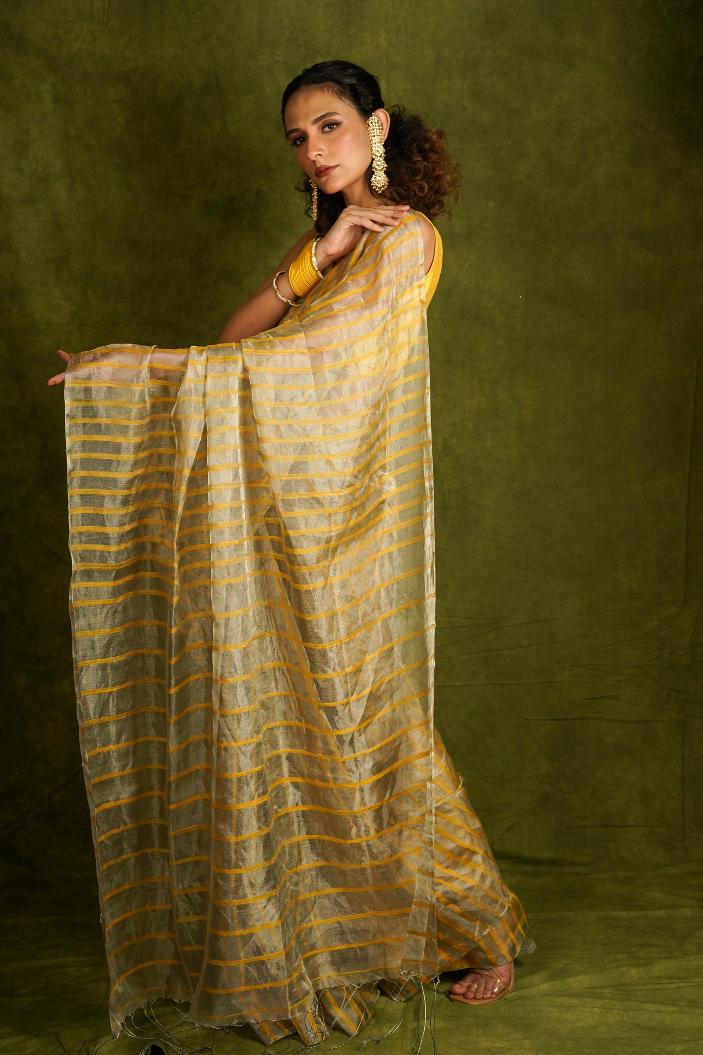 Yellow Tissue Organza Silk Handloom Saree