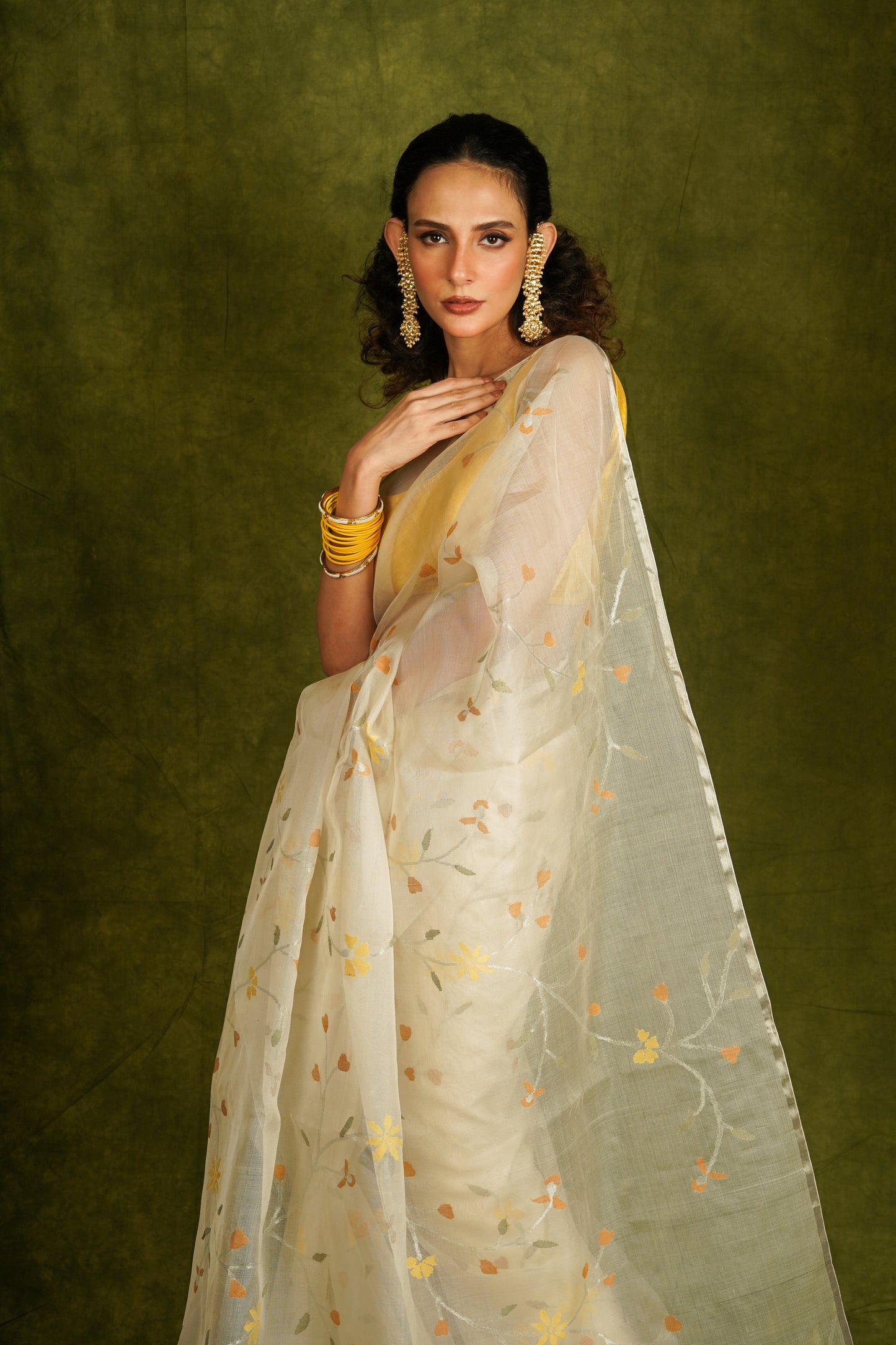 White Pure Organza Jamdani Handloom Saree