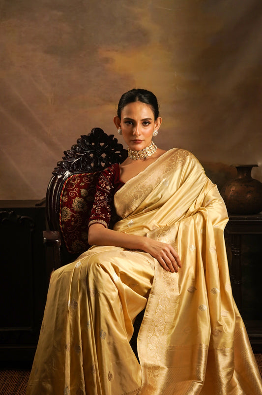 Golden Pure Kadhua Katan Banarasi  Handloom Saree