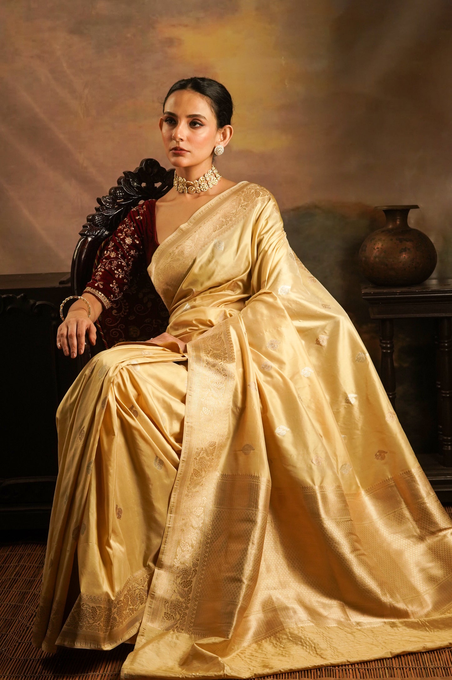 Golden Pure Kadhua Katan Banarasi  Handloom Saree