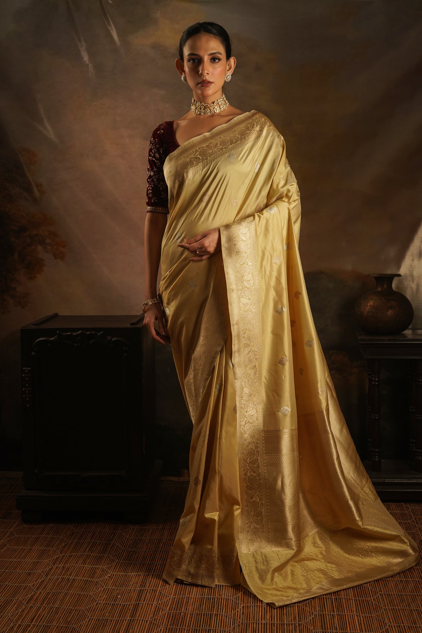 Golden Pure Kadhua Katan Banarasi  Handloom Saree