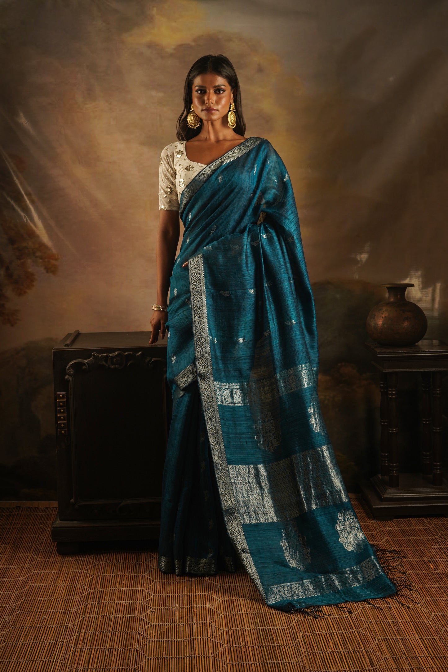 Teal Pure Matka Silk Banarasi Handloom Saree