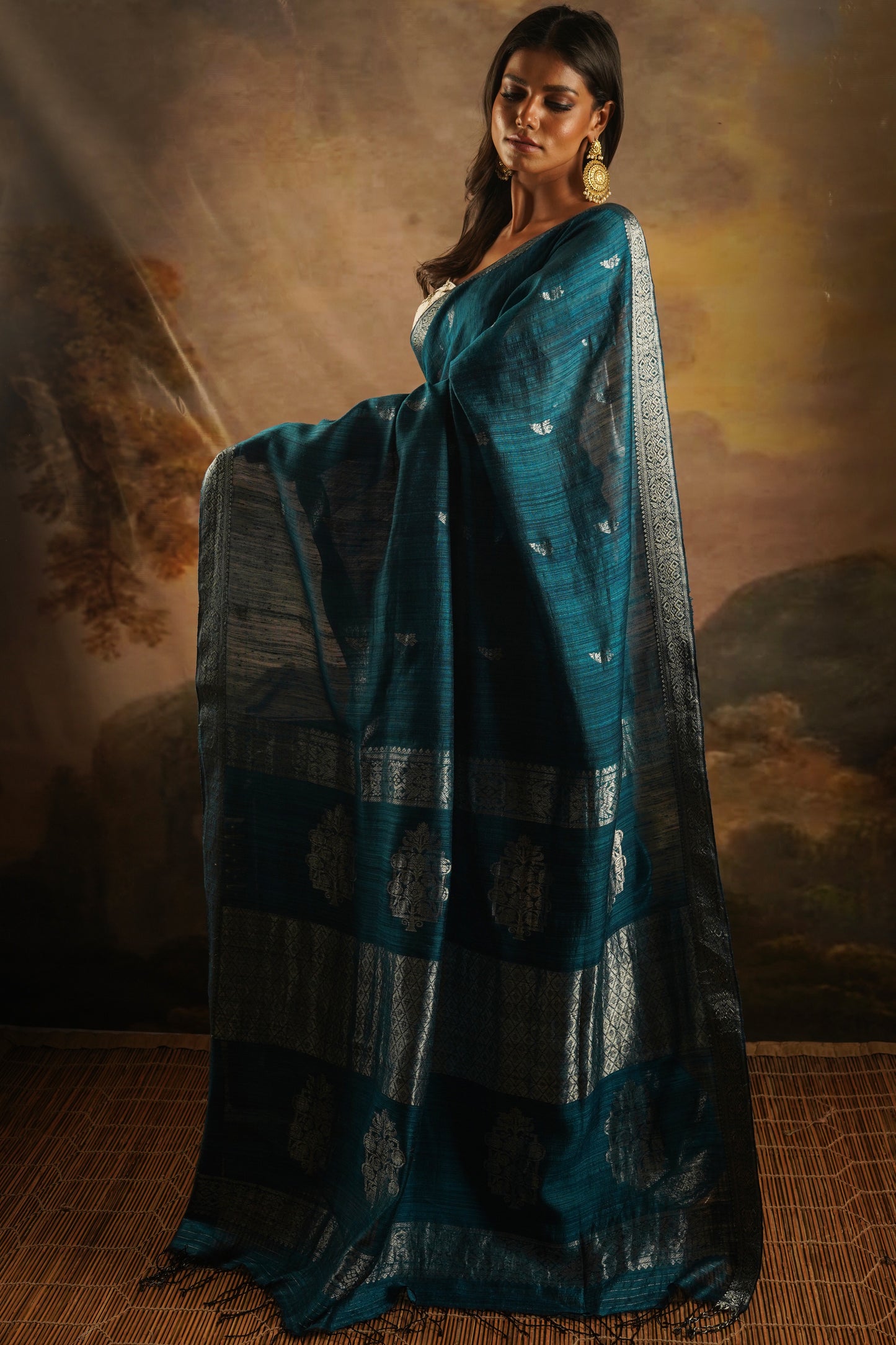 Teal Pure Matka Silk Banarasi Handloom Saree