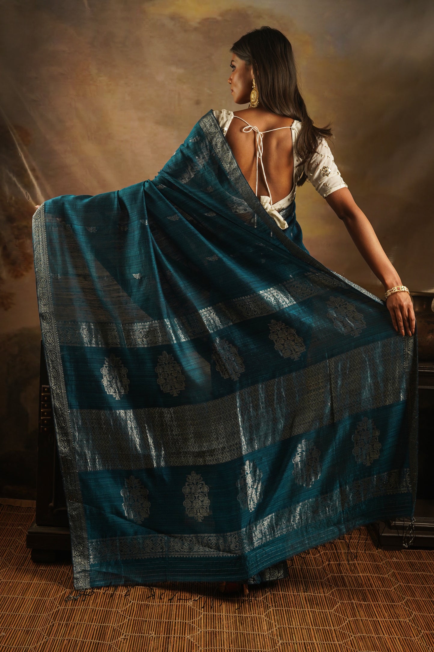 Teal Pure Matka Silk Banarasi Handloom Saree