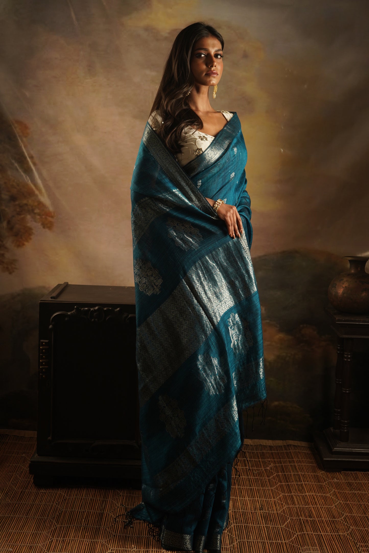 Teal Pure Matka Silk Banarasi Handloom Saree