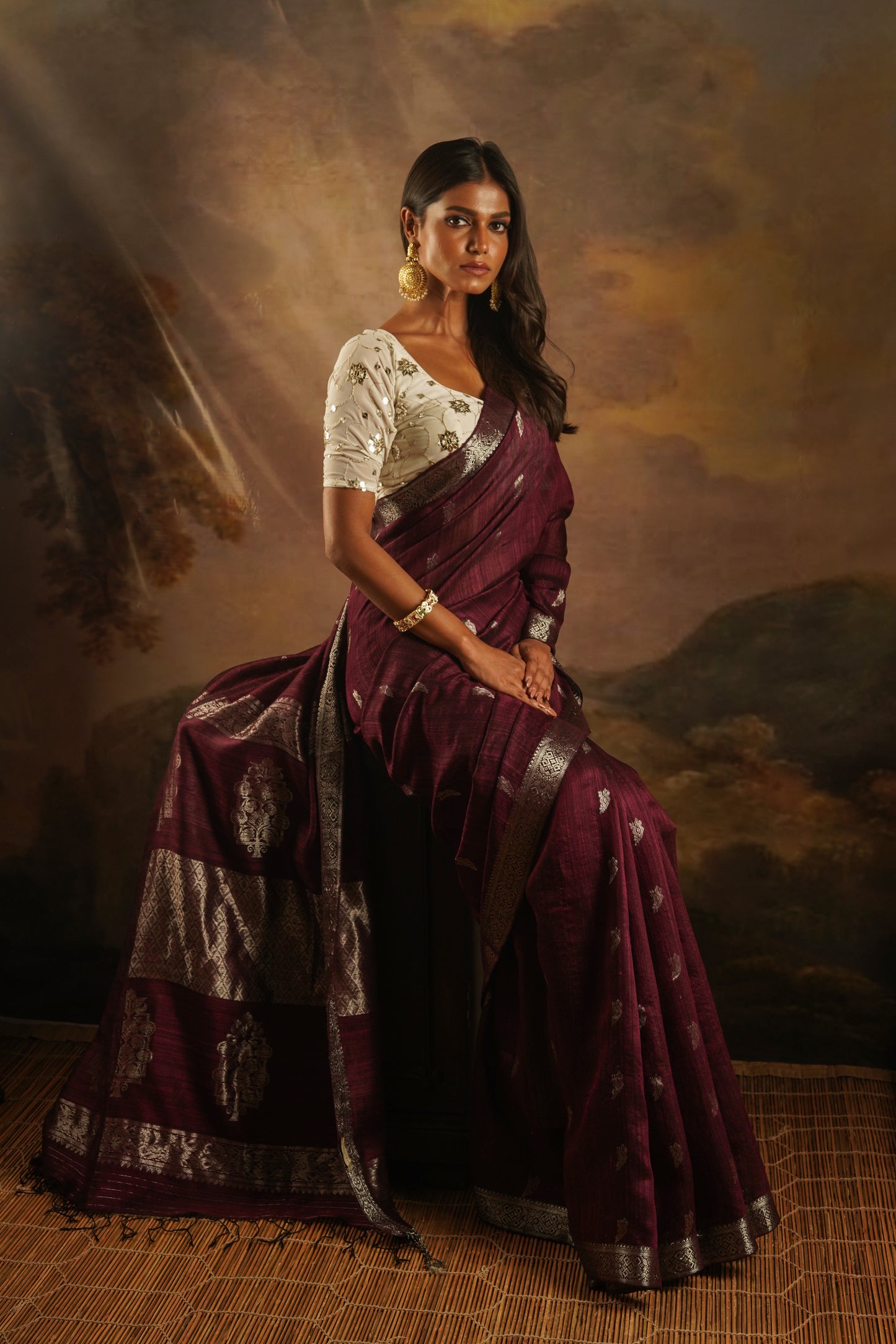 Plum Pure Matka Silk Banarasi Handloom Saree