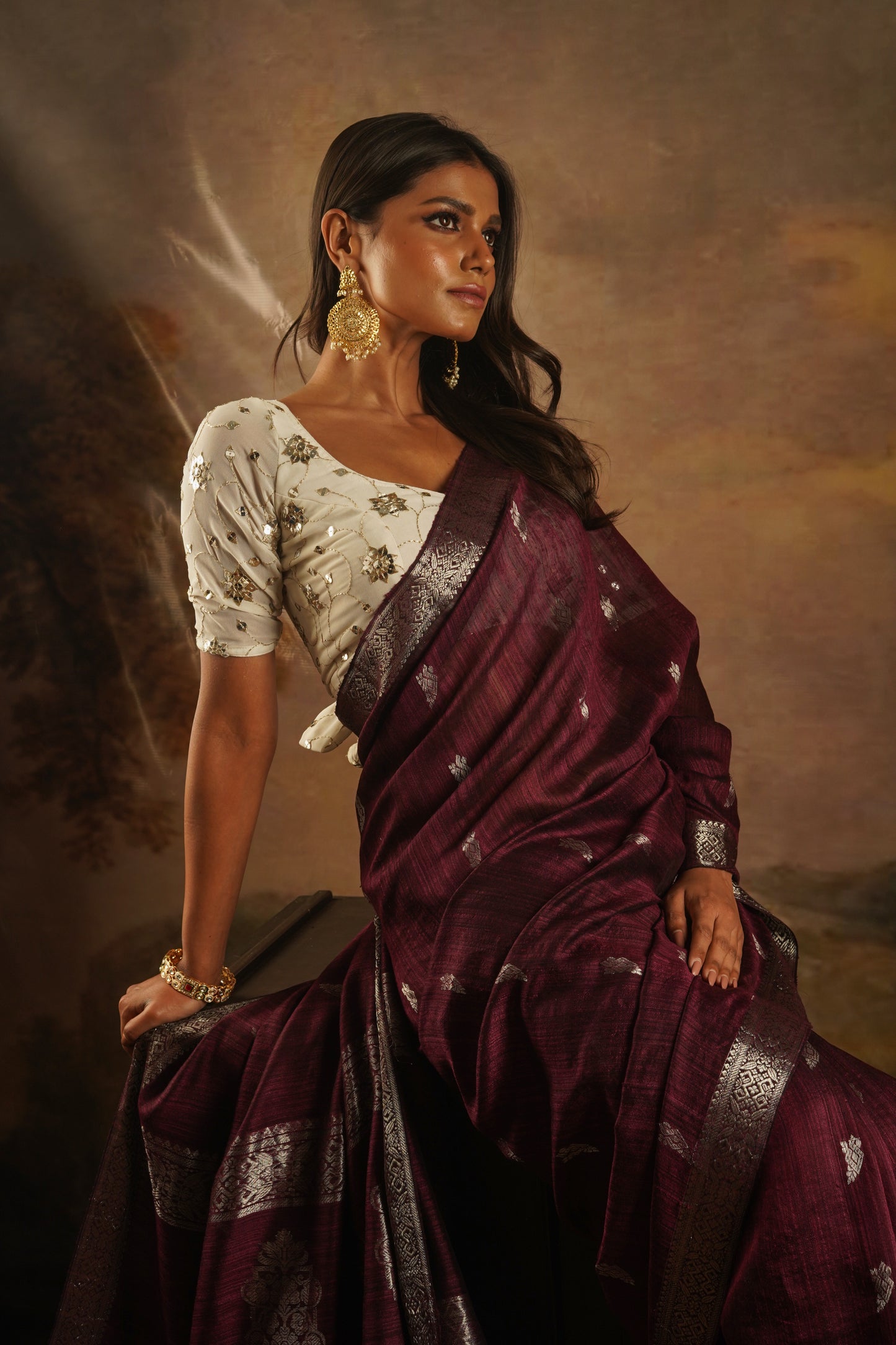 Plum Pure Matka Silk Banarasi Handloom Saree