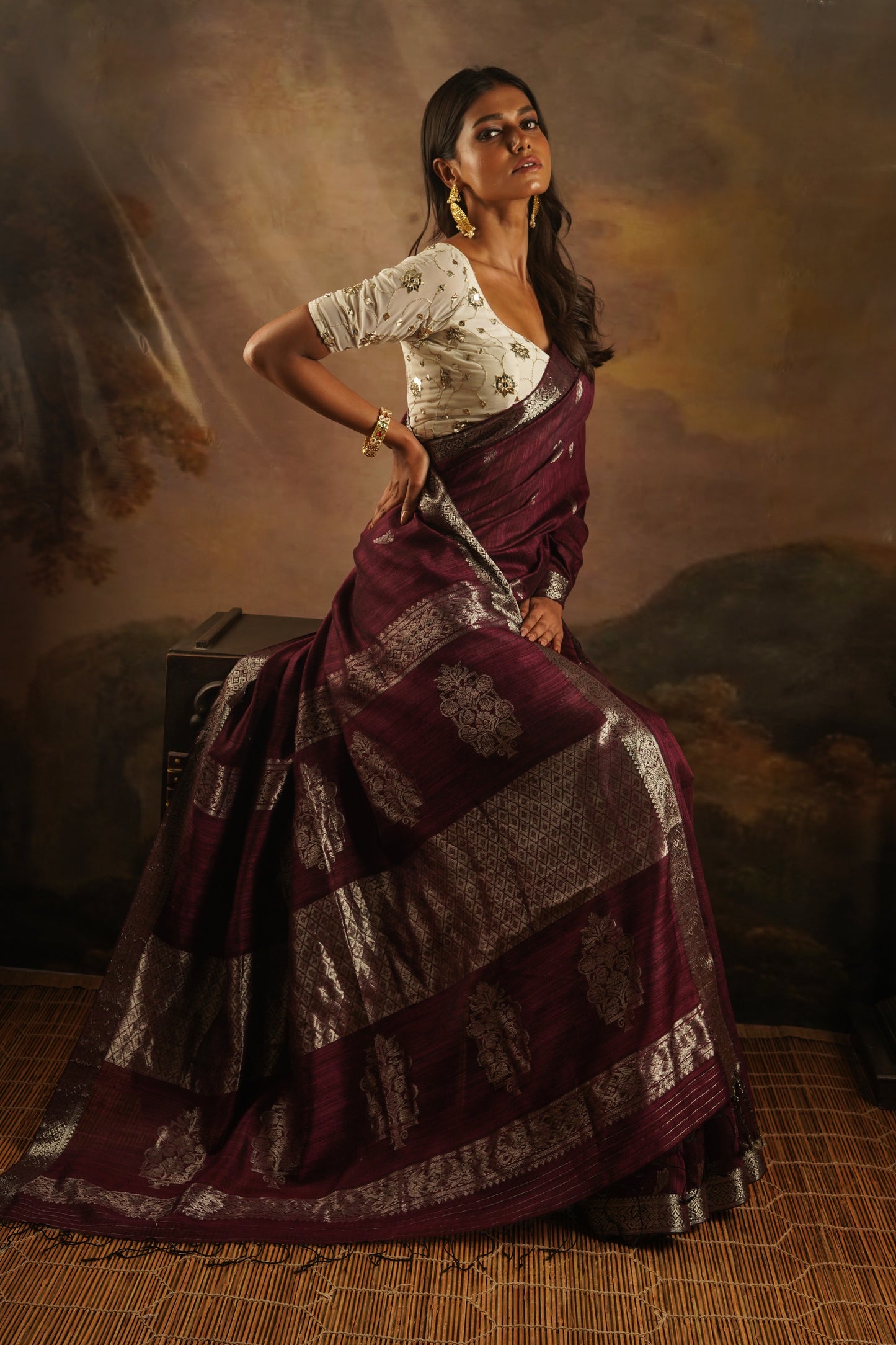 Plum Pure Matka Silk Banarasi Handloom Saree