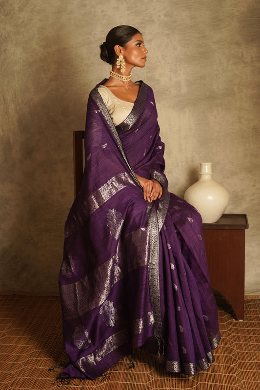 Purple Pure Matka Silk Banarasi Handloom Saree