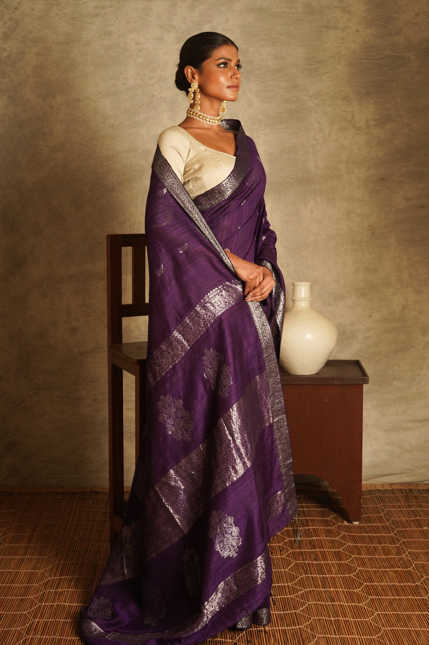 Purple Pure Matka Silk Banarasi Handloom Saree