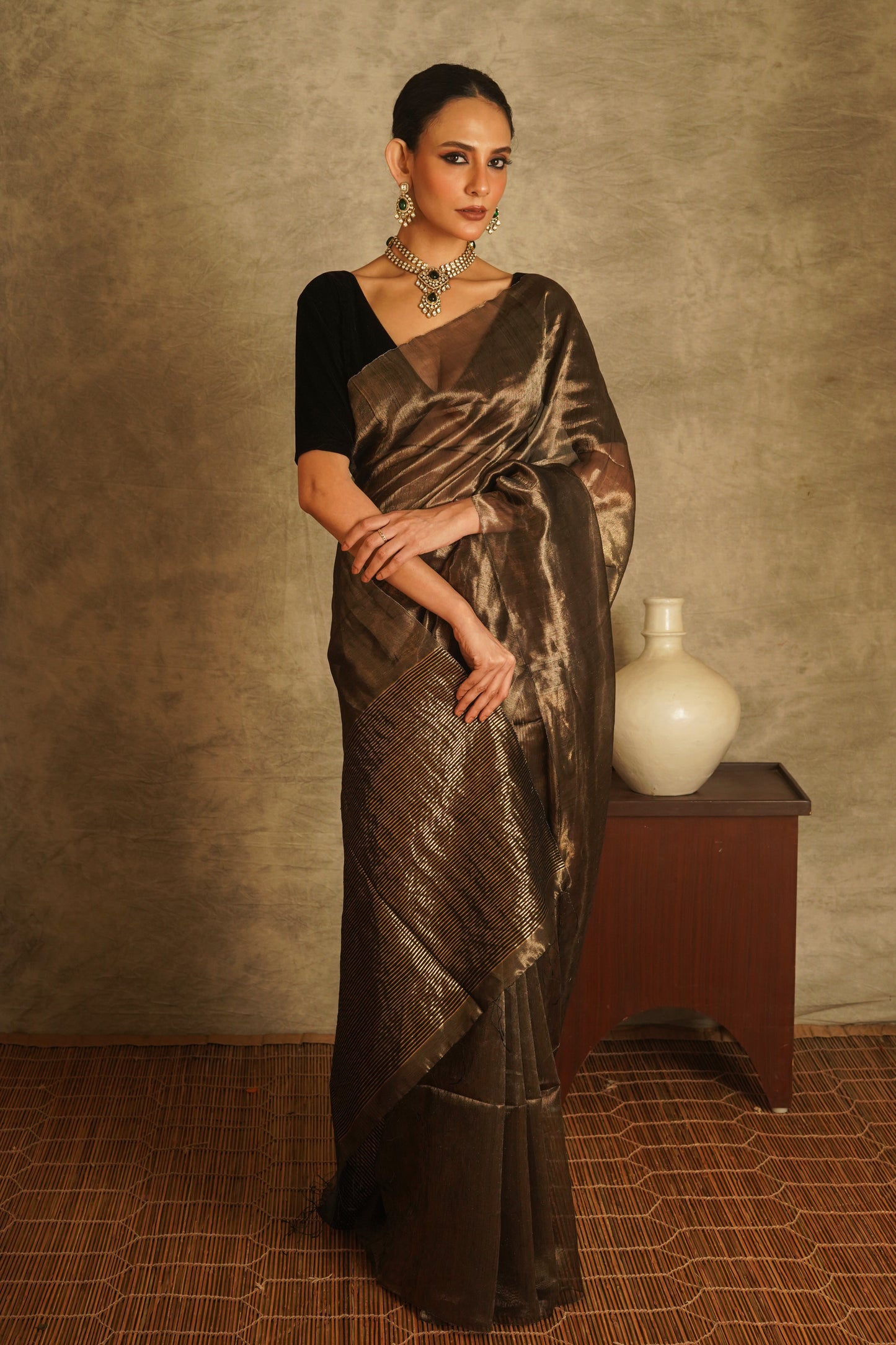 Golden Tissue Organza Handloom Saree