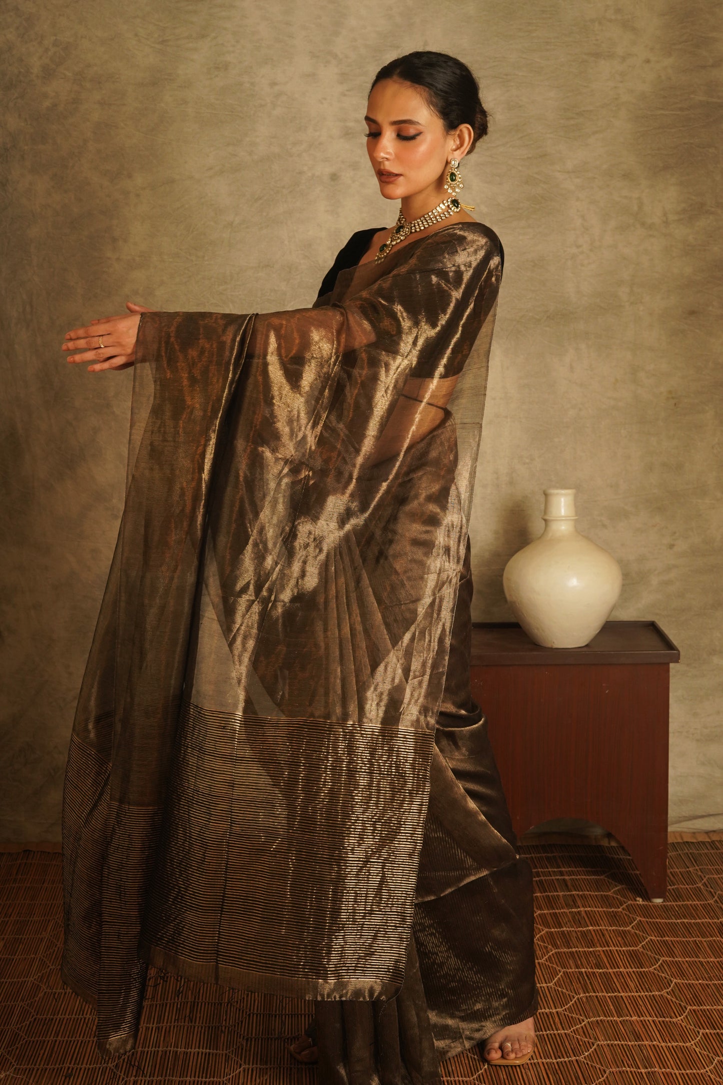 Golden Tissue Organza Handloom Saree