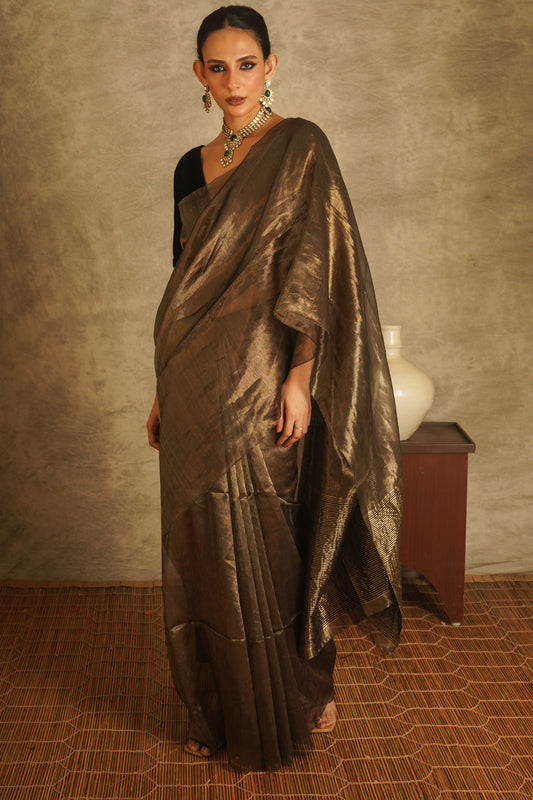 Golden Tissue Organza Handloom Saree