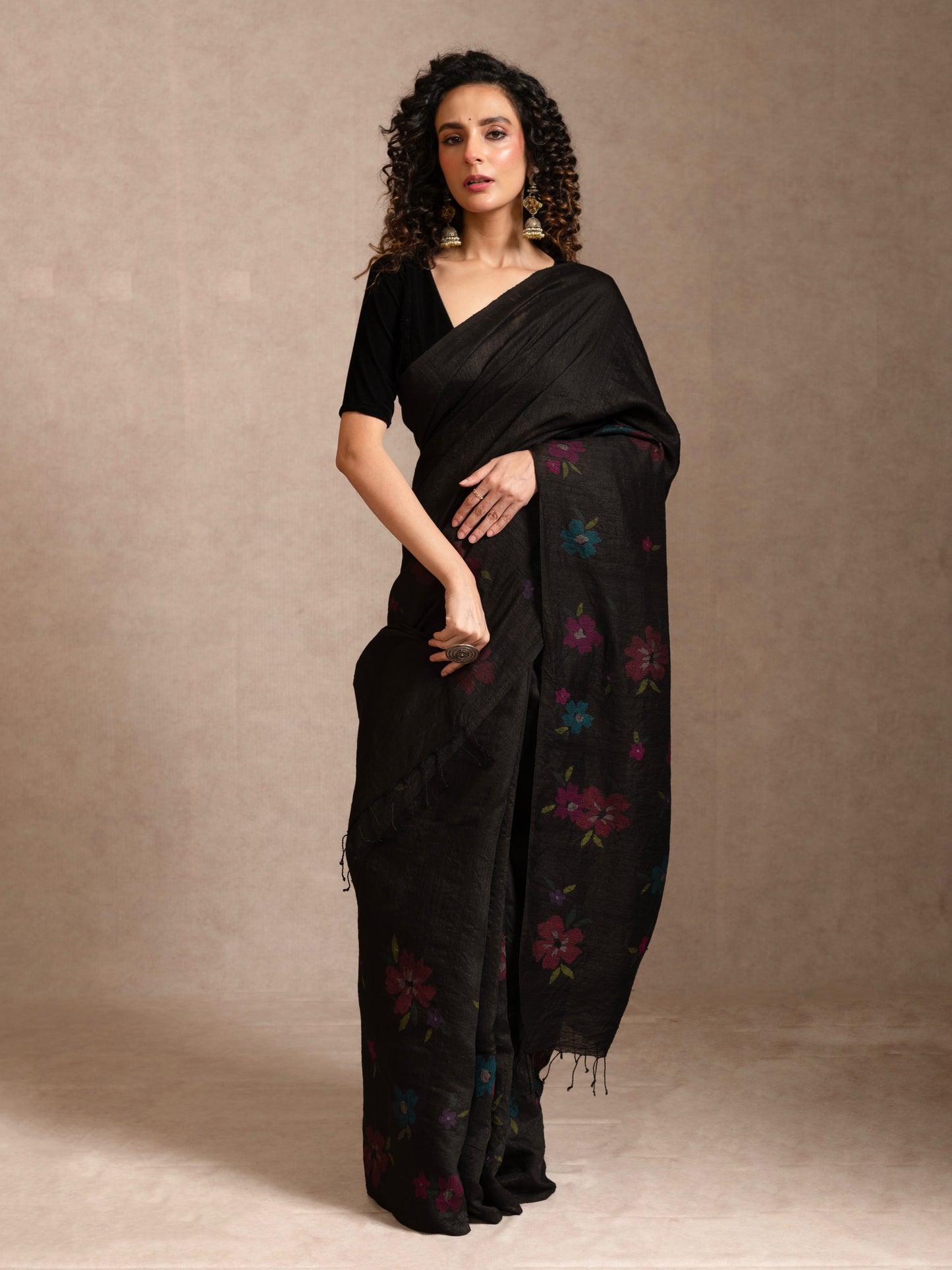 Black Pure Matka Silk Jamdani Handloom Saree