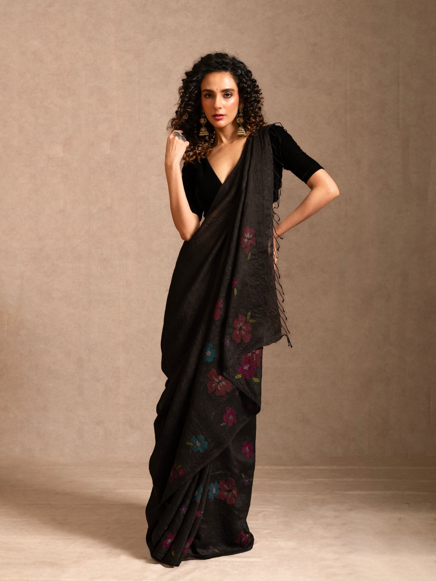 Black Pure Matka Silk Jamdani Handloom Saree