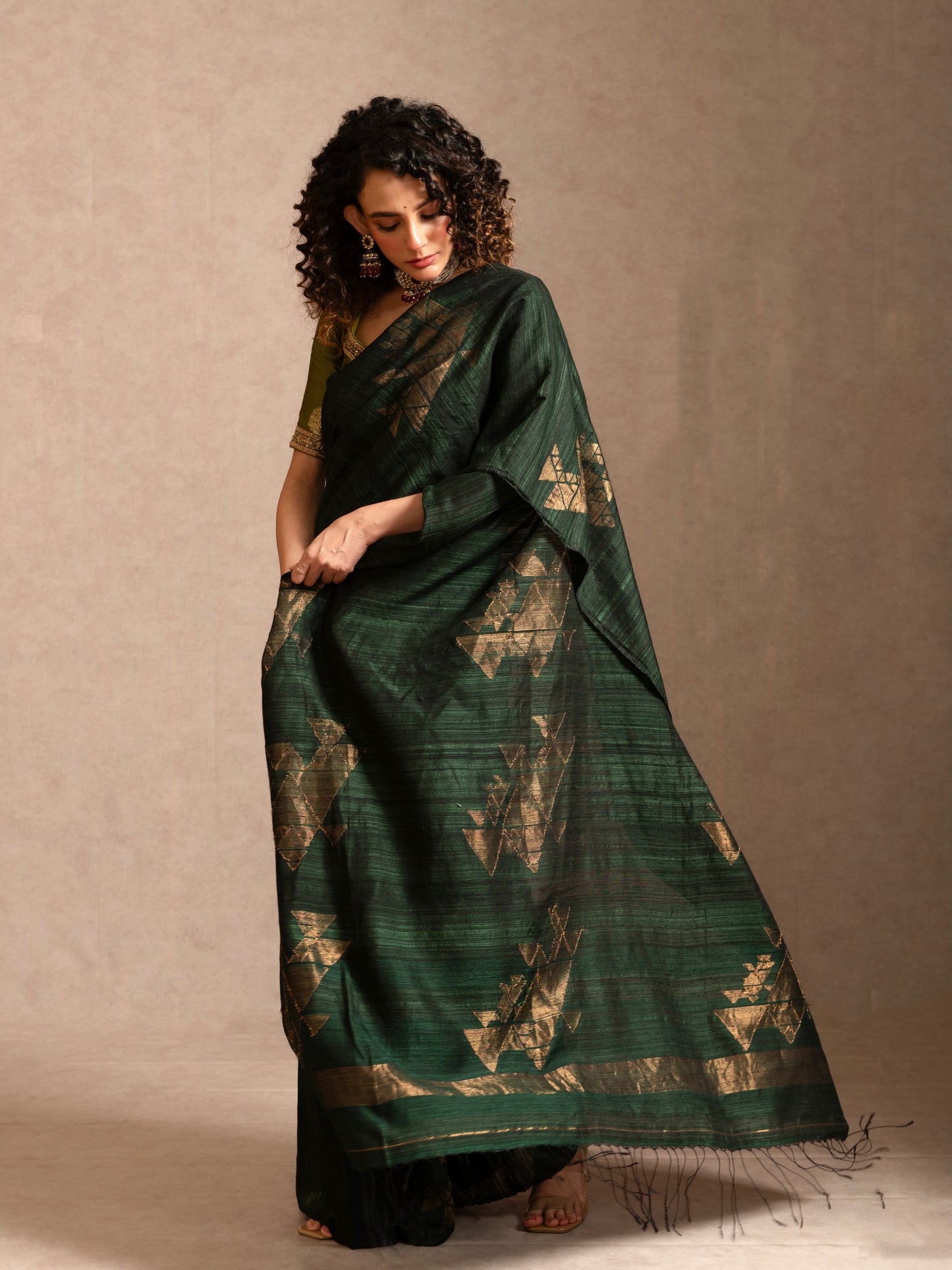 Green Pure Matka Silk Jamdani Handloom Saree