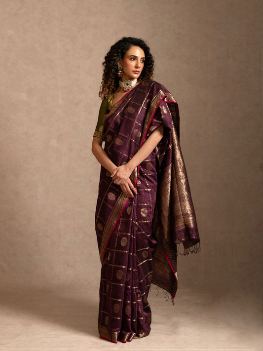 Purple Pure Matka Silk Banarasi Handloom Saree