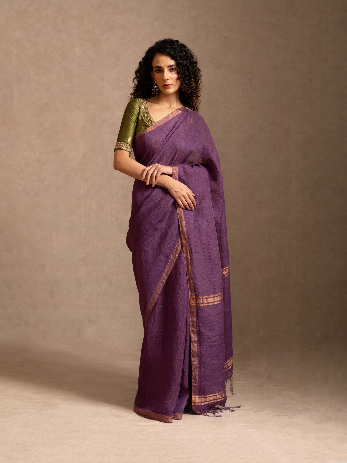 Purple Linen Tissue Handloom Saree