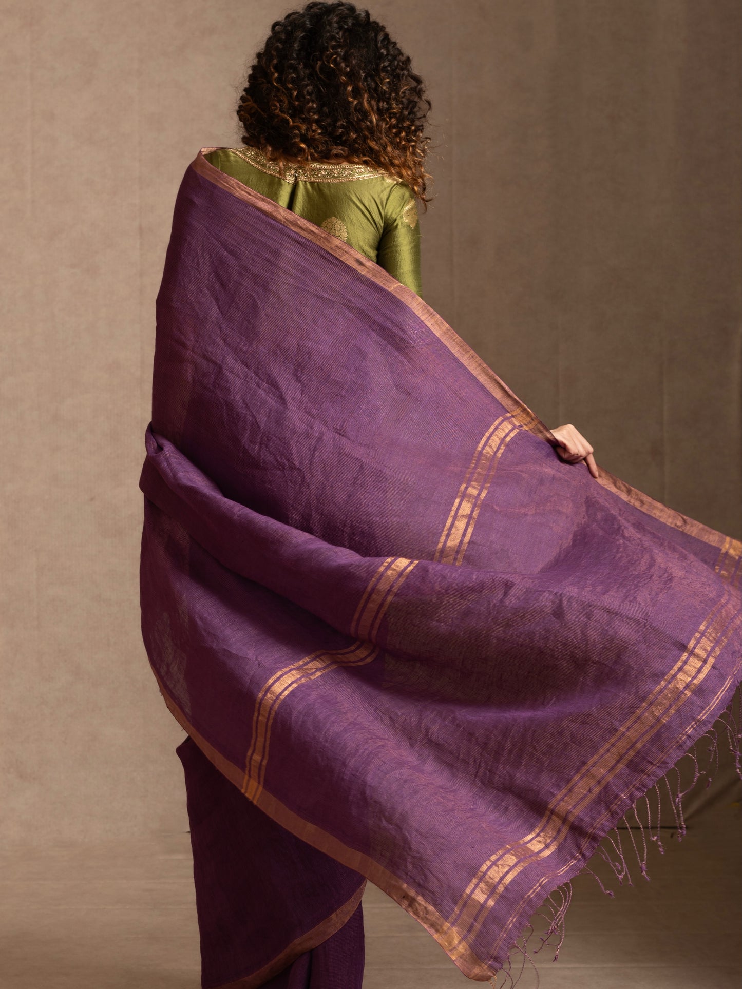 Purple Linen Tissue Handloom Saree